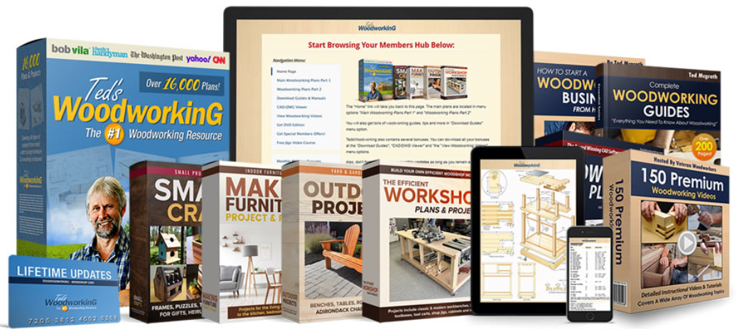Group of DIY woodworkers sharing completed projects