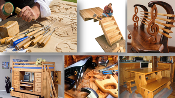 Woodworker reviewing plans at a tidy workshop bench