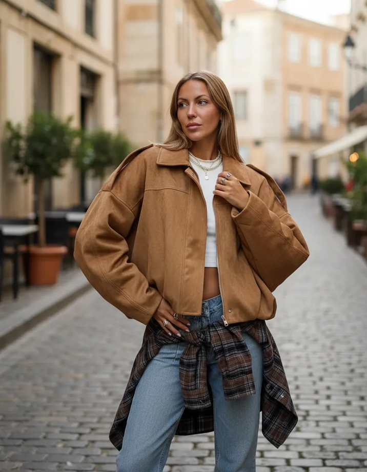 Jaqueta Feminina Suede Oversized Puffer